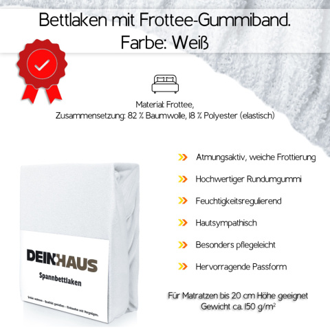 Prześcieradło frotte z gumką Weiß 200x220 cm Prześcieradło frotte z gumką Weiß 200x220 cm