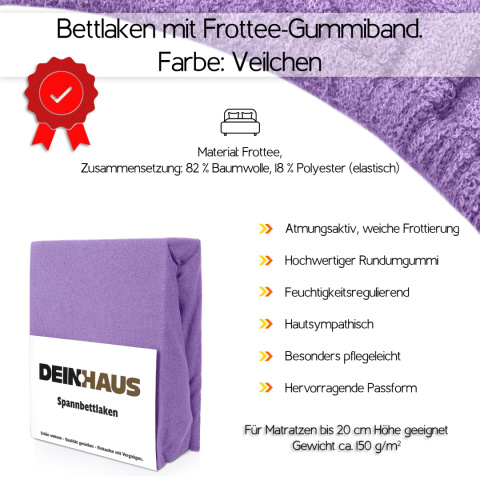 Prześcieradło frotte z gumką Violett 140x200 cm Prześcieradło frotte z gumką Violett 140x200 cm