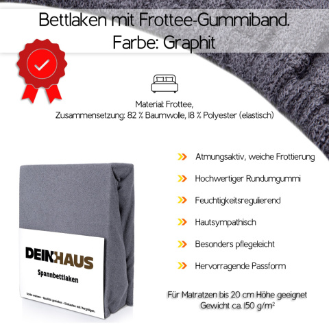Prześcieradło frotte z gumką Graphit 200x220 cm Prześcieradło frotte z gumką Graphit 200x220 cm