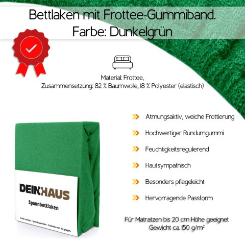 Prześcieradło frotte z gumką Dunkelgrün 120x200 cm Prześcieradło frotte z gumką Dunkelgrün 120x200 cm