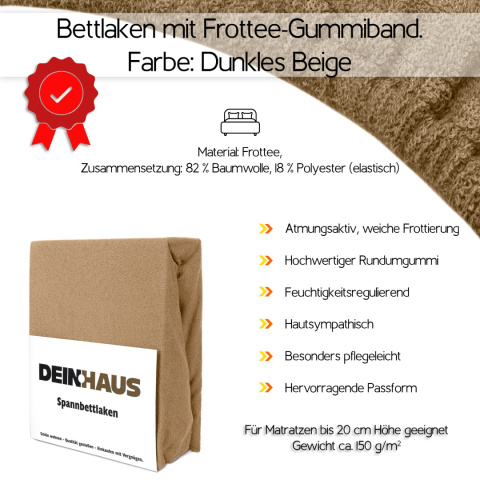 Prześcieradło frotte z gumką Dunkelbeige 100x200 cm Prześcieradło frotte z gumką Dunkelbeige 100x200 cm