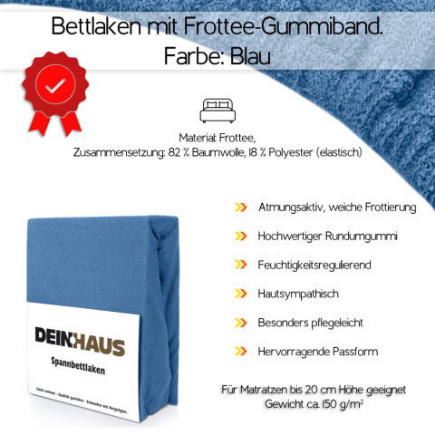 Prześcieradło frotte z gumką Blau 100x200 cm Prześcieradło frotte z gumką Blau 100x200 cm
